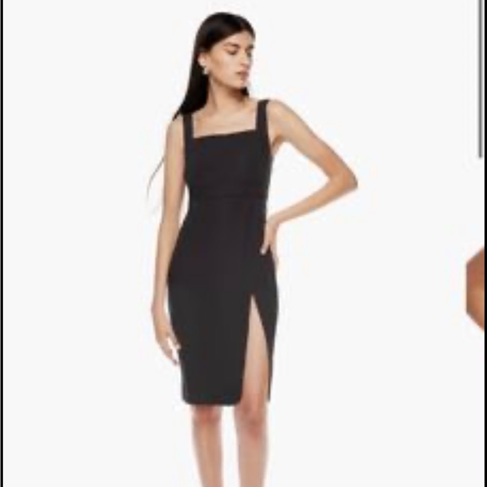 Aritzia Black Square-Neck Midi Dress with High Side Slit